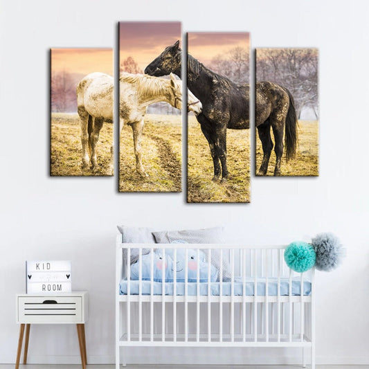 Stunning 4-Piece Black & White Horse Canvas Art Set
