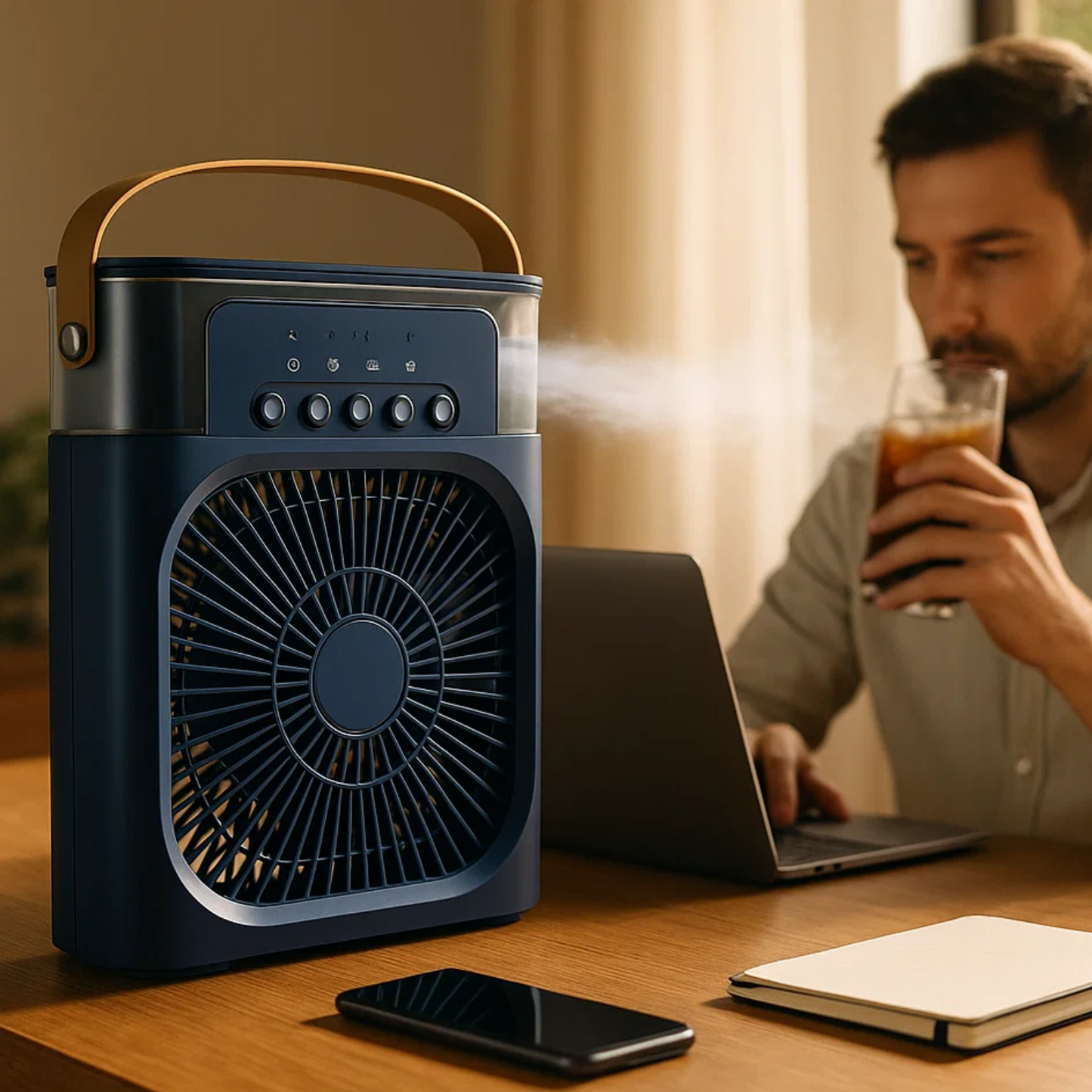 Portable 3-in-1 Air Cooler and Humidifier with Adjustable Fan Speeds