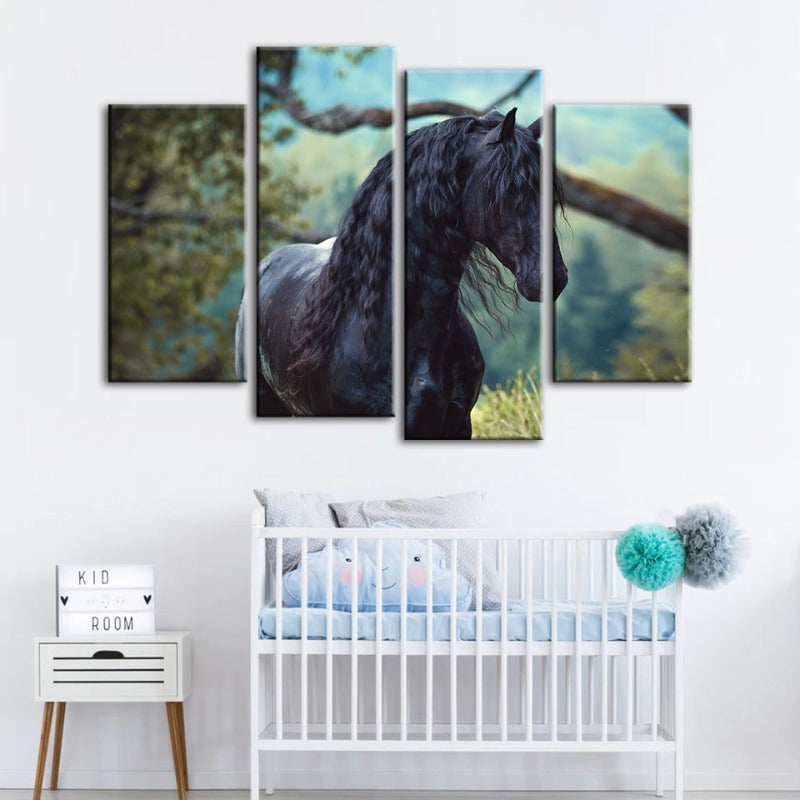 Majestic Equine Forest Scene - Four-Piece Canvas Art