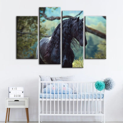 Majestic Equine Forest Scene - Four-Piece Canvas Art