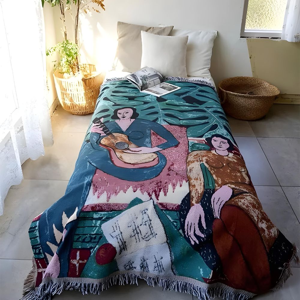 Artisan Abstract Design Tassel Throw Blanket