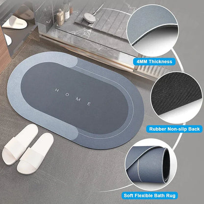 Oval Water Absorbent Bath Mat with Non-Slip Design
