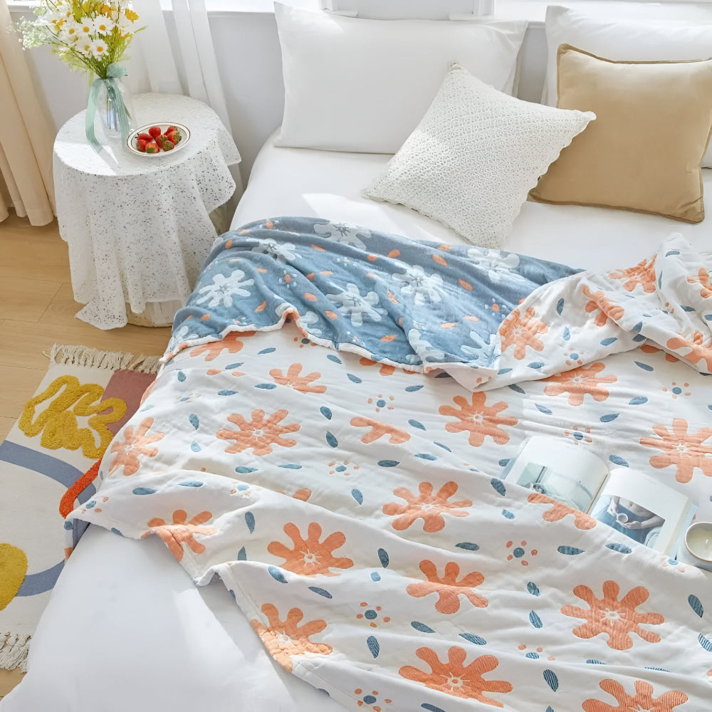 Vibrant Reversible Cotton Throw Blanket for All Seasons