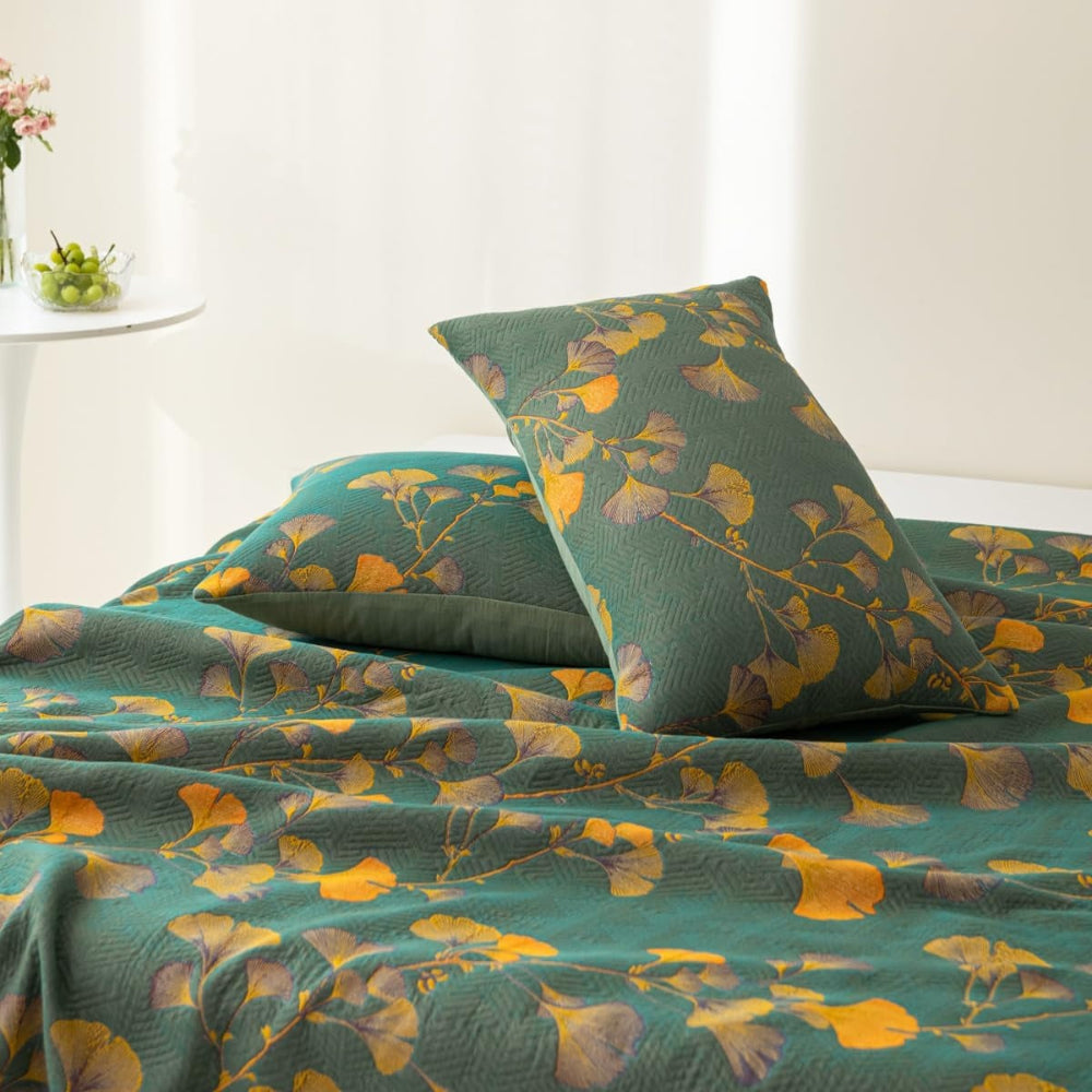 Elegant Reversible Coverlet with Ginkgo Leaf Design