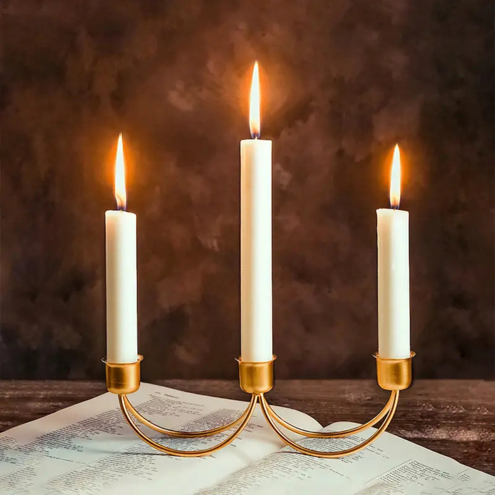 Elegant Gold Finish Iron Candle Stand for Three Candles