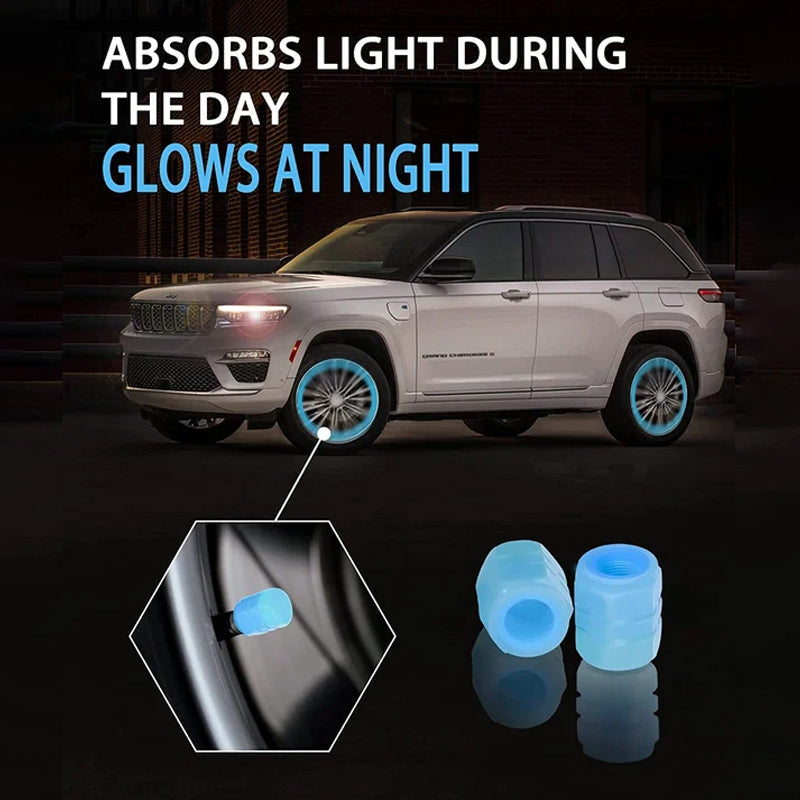 Set of 4 Universal Fluorescent Tire Valve Caps