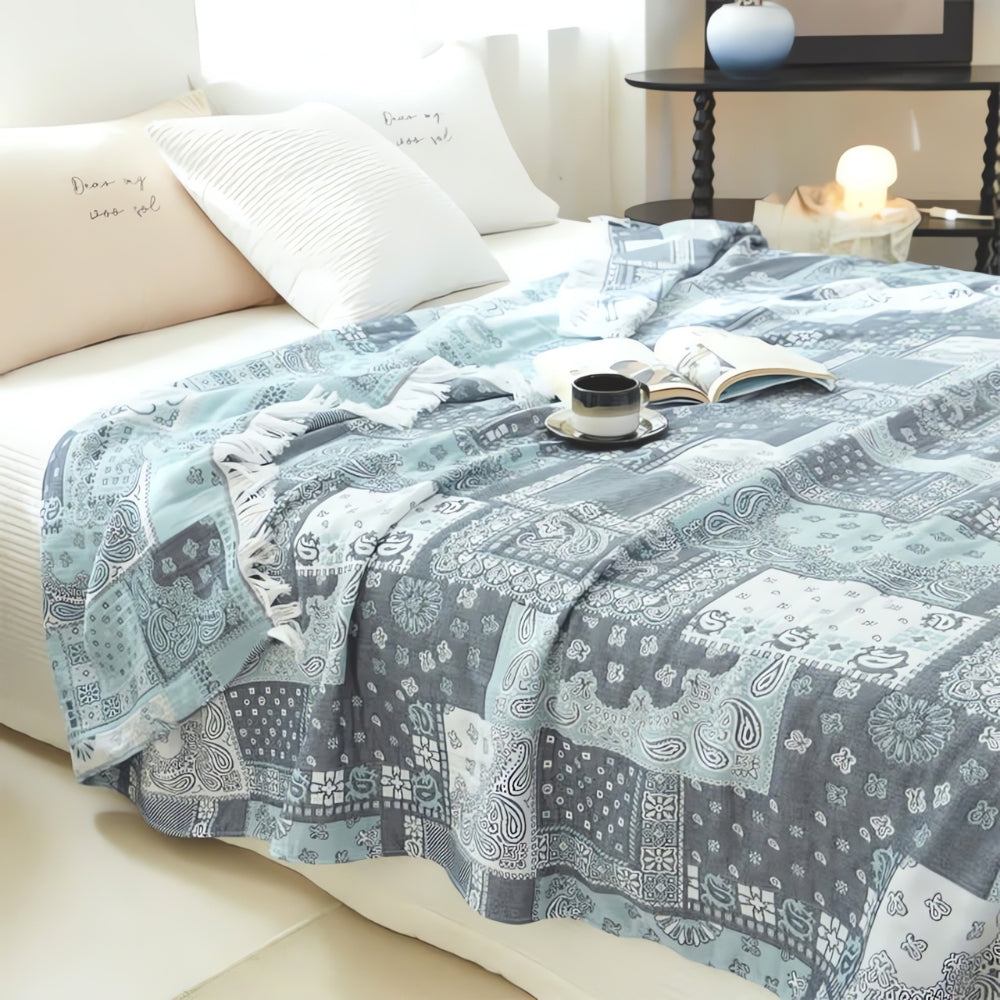 Elegant Mosaic Cotton Throw Blanket for All Seasons