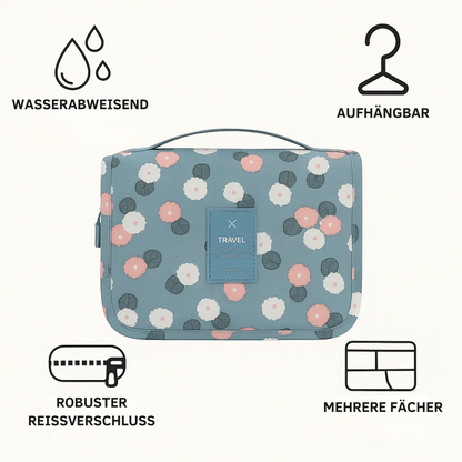 Water-Resistant Cosmetic Bag with Hook and Sections for Travel