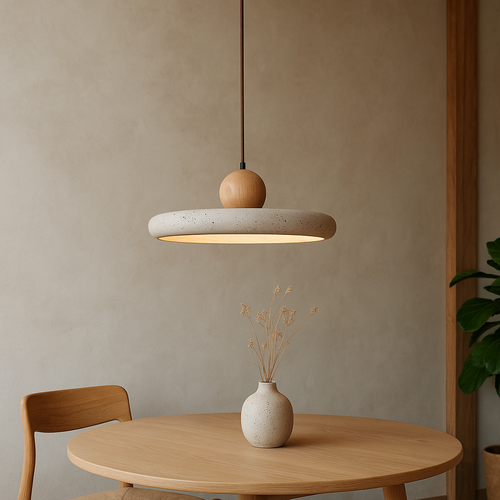 Ceiling Lamp with Natural Stone and Wood Pendant – Travertine Design