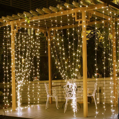 Warm White LED Fairy Curtain Lights with 8 Dynamic Modes for Relaxation