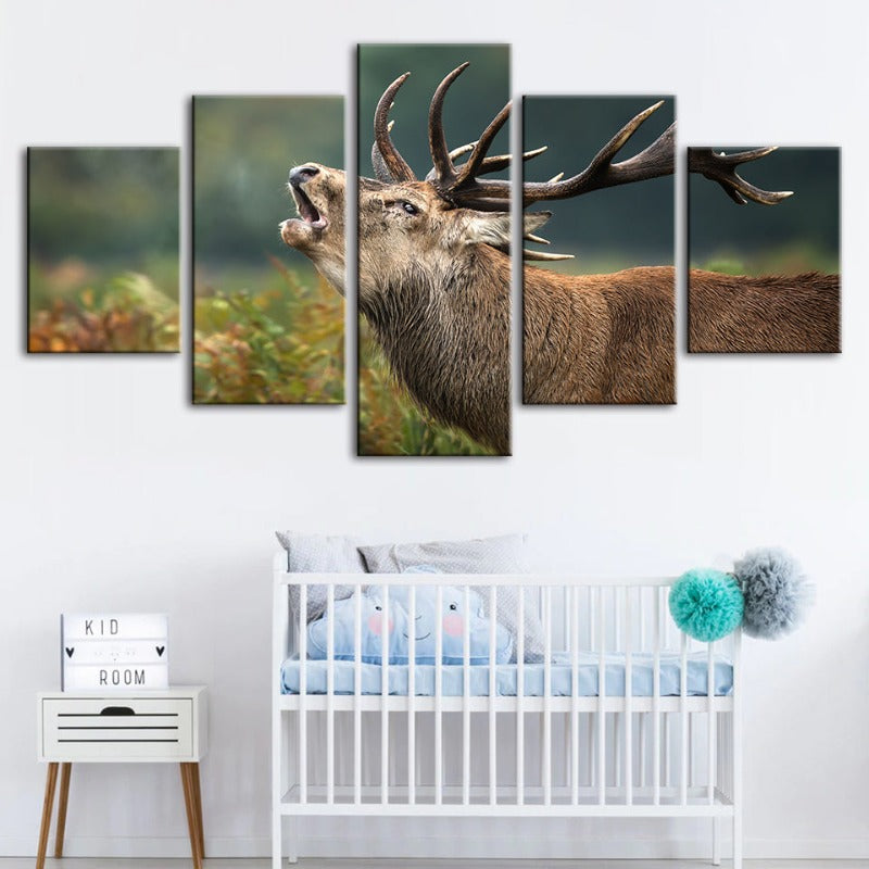 Serene Elk Scene - 5 Piece Canvas Art for Tranquil Spaces