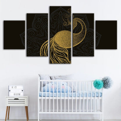Stunning 5-Piece Peacock Mandala Canvas Artwork