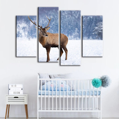 Tranquil Winter Deer - 4 Panel Canvas Artwork