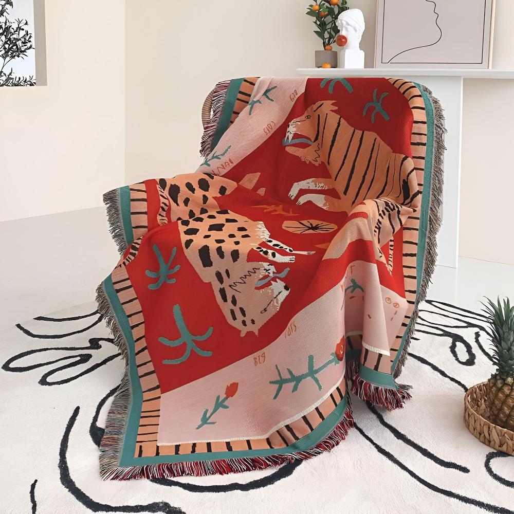 Chic Animal Print Throw Blanket with Stylish Fringe