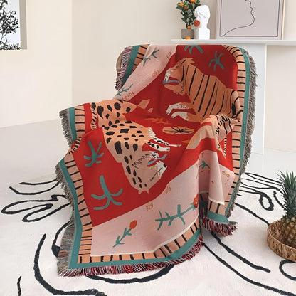 Chic Animal Print Throw Blanket with Stylish Fringe