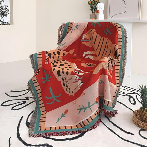 Chic Animal Print Throw Blanket with Stylish Fringe