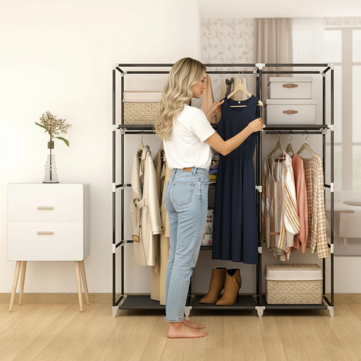 Non-Woven Fabric Storage Closet with Shelves - Portable Wardrobe