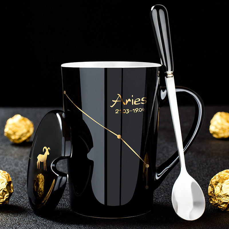Zodiac Constellation Ceramic Mug Set with Lid & Spoon