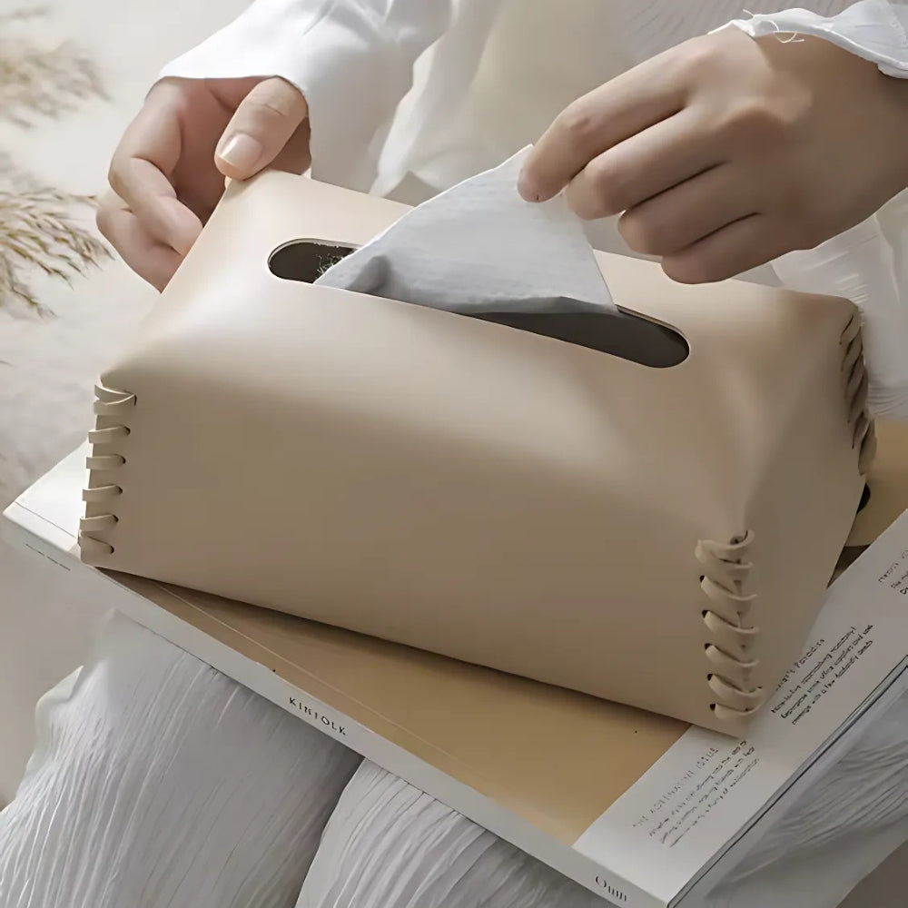 Chic Faux Leather Tissue Box Organizer