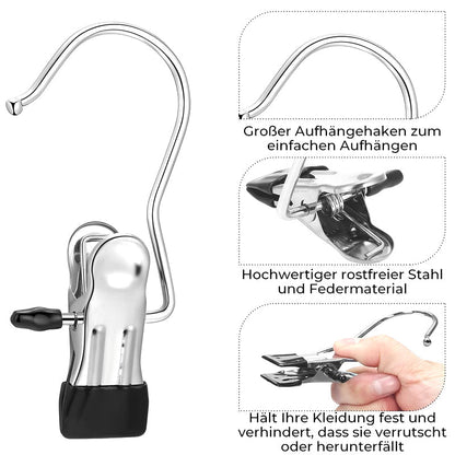 Space-Saving Stainless Steel Hanger Clips Set - 10 Pack