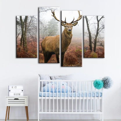 Serene Deer in Mist - 4-Piece Canvas Art Set