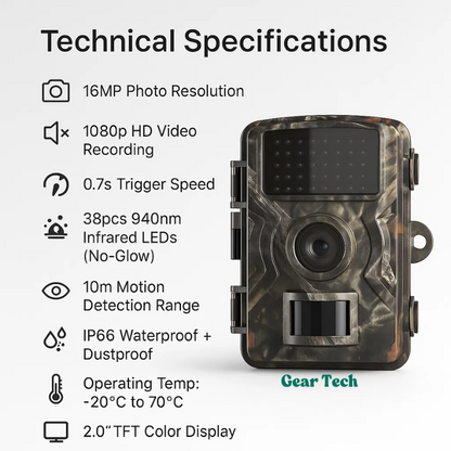 16MP Photo and 1080P Video Trail Camera for Outdoor Use