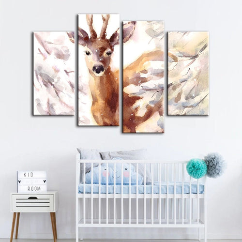 Serene Snowy Deer - 4-Piece Canvas Artwork for Home Décor