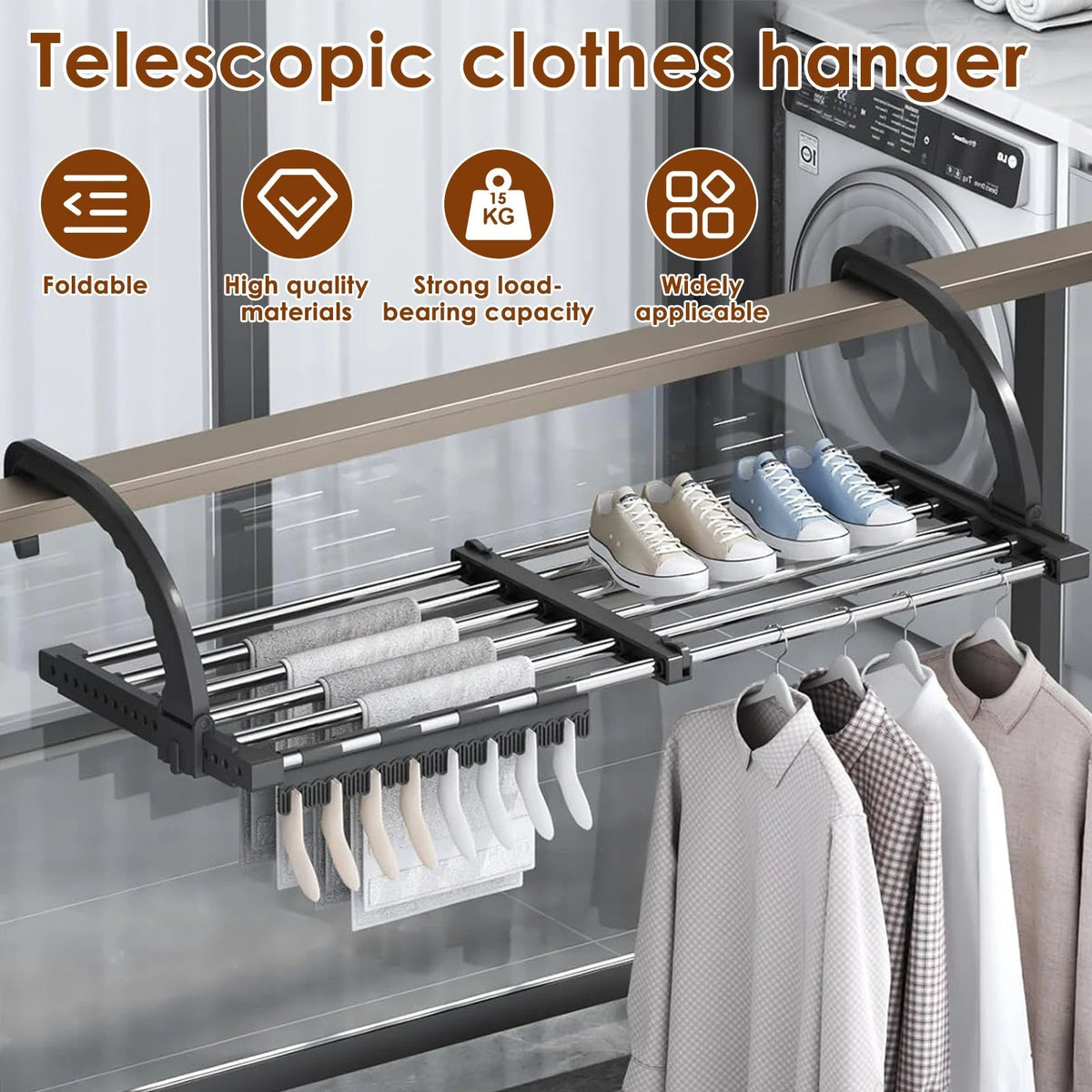 Retractable Drying Rack for Balcony - Portable with Sock Holders