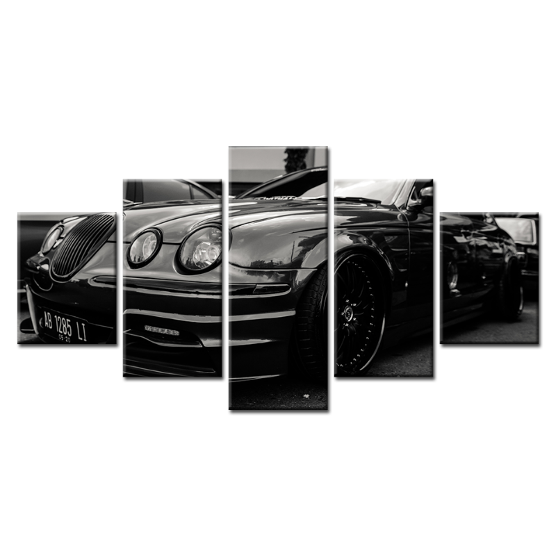 5-Piece Retro Car Canvas Wall Art with Triple Headlights