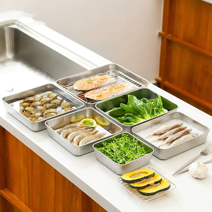 Durable Stainless Steel Square Food Storage Plate with Lid