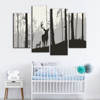 Charming Deer Family Canvas Art Set - 4 Piece Collection