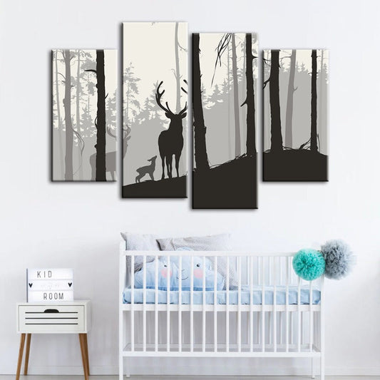 Charming Deer Family Canvas Art Set - 4 Piece Collection