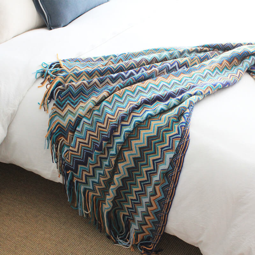 Vibrant Geometric Tasseled Throw Blanket for All Seasons