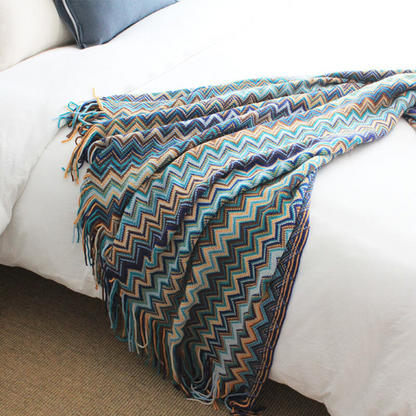 Vibrant Geometric Tasseled Throw Blanket for All Seasons