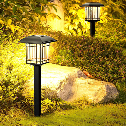 Set of 2 Black Waterproof LED Solar Lawn Lights in Vintage Square Design