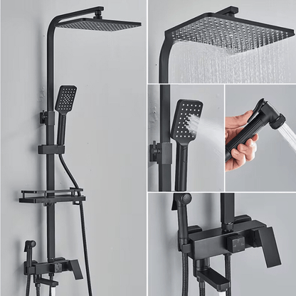 Adjustable Brass Shower System with 4 Functions – RainFlow Luxe Rain Shower Set