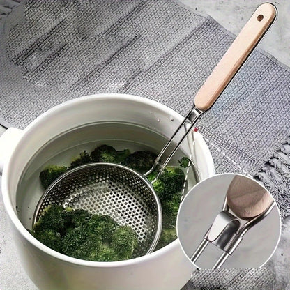 Precision Strainer with Wooden Grip for Effortless Cooking
