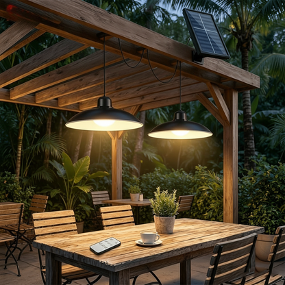 Solar Pendant Light with Dual Heads for Outdoor Use