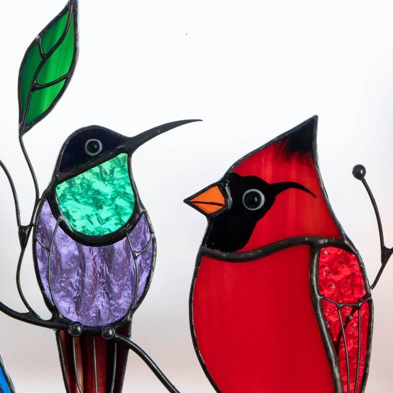 Stained Glass Window Decor with Bird Design