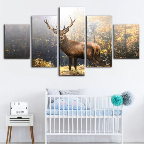 Serene Forest Majesty - 5 Panel Canvas Art