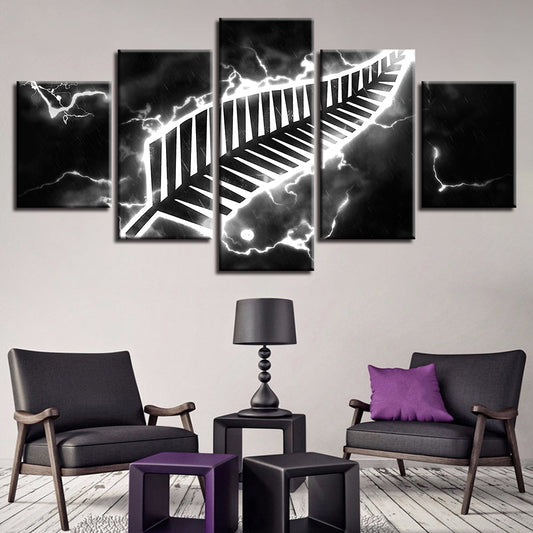 Feather Canvas Wall Art Set - 5 Pieces in Black Thunder Design