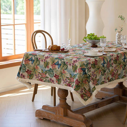 Charming Floral Linen Dining Table Cover