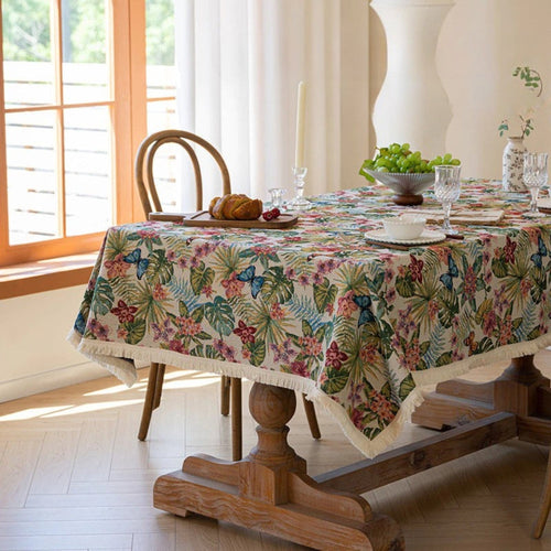 Charming Floral Linen Dining Table Cover