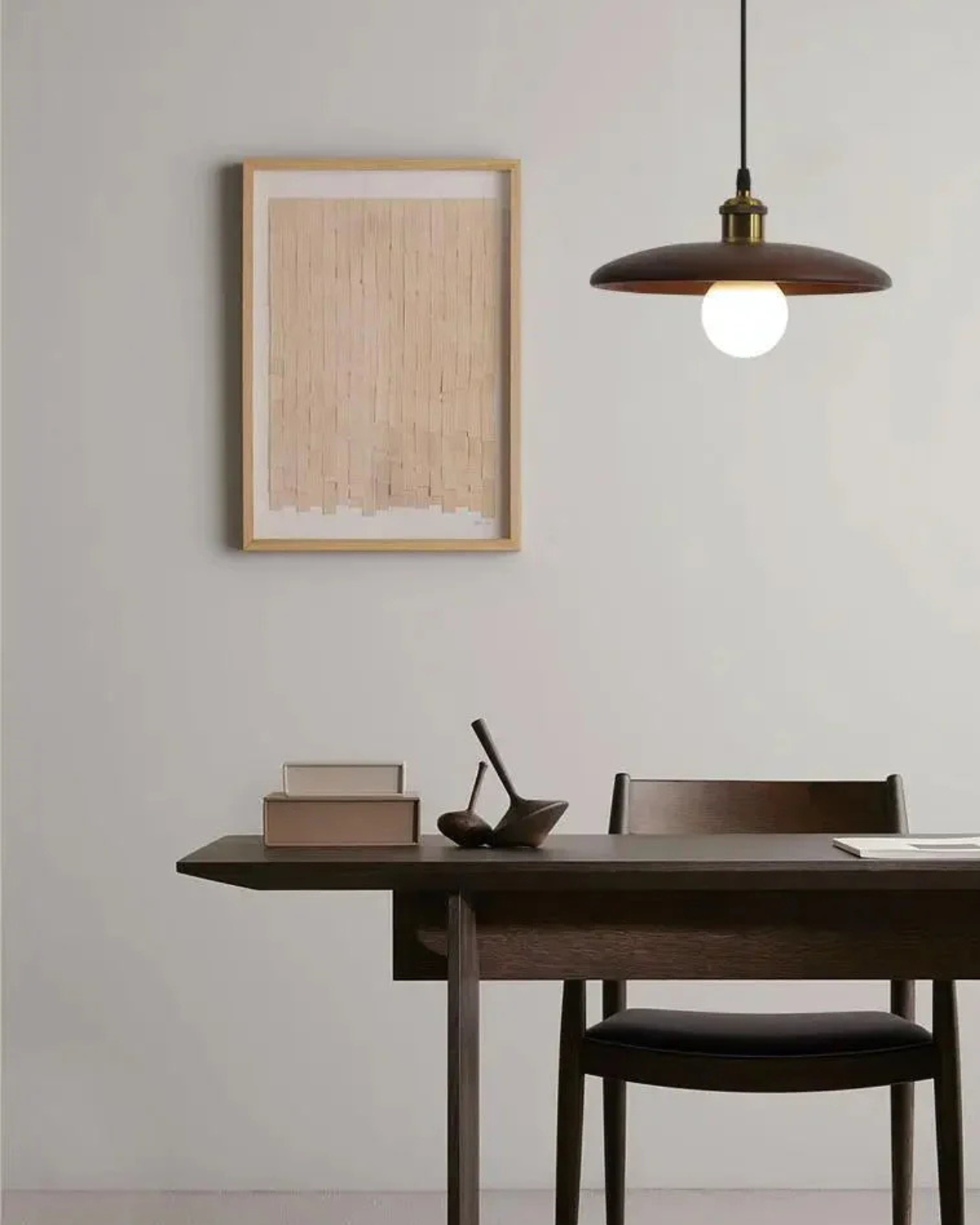 Japandi Zen Style Pendant Light with Slim Wooden Shade