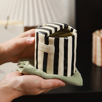 Striped Ceramic Coffee Cup in Retro Design