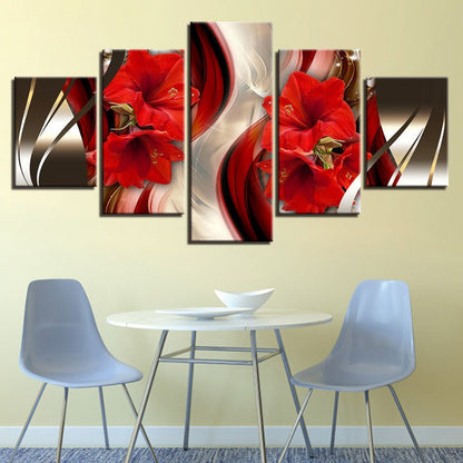 Stunning 5-Piece Canvas Art: Red Hibiscus on Black