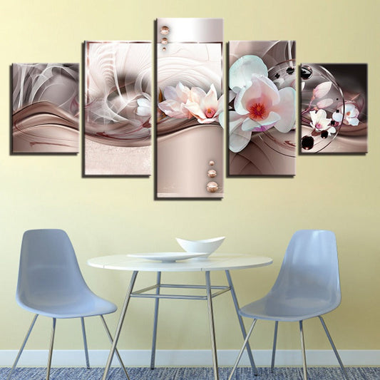 Elegant 5-Piece Canvas Art Set: White Floral Design on Rose Gold