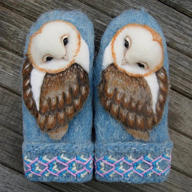 Handcrafted Winter Gloves with Adorable Owl Design