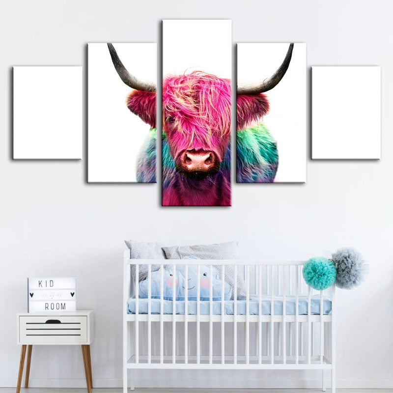 Vibrant Canvas Art: 5-Piece Pink Cow Set for Your Home
