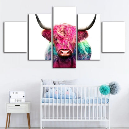 Vibrant Canvas Art: 5-Piece Pink Cow Set for Your Home